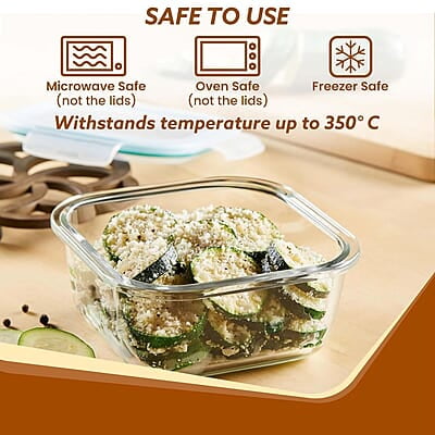 AGARO Borosilicate Glass Container with Lids, 3 pcs Set, 320ml, 520ml & 800ml Square