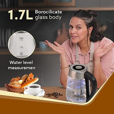 AGARO Supreme Electric Glass Kettle With Tea & Coffee Infuser, 1.7 liter, Borosilicate Glass Body 1850W