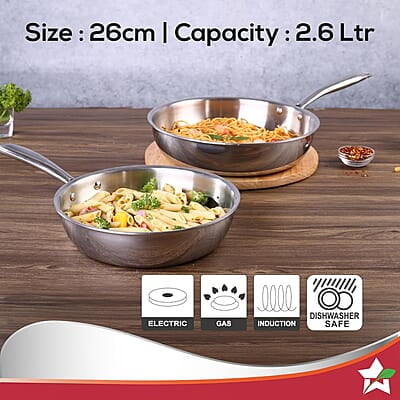 Wonderchef Nigella Tri-ply Stainless Steel 26 cm Fry Pan 2.6 litre 2.5mm Thickness