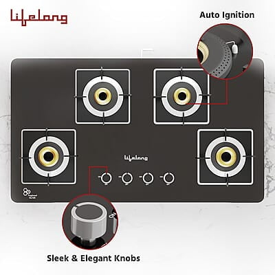Lifelong LLHT914 Sigma Plus Auto Ignition Counter-Top Hob Top High Efficiency 4 Burner Sleek Design