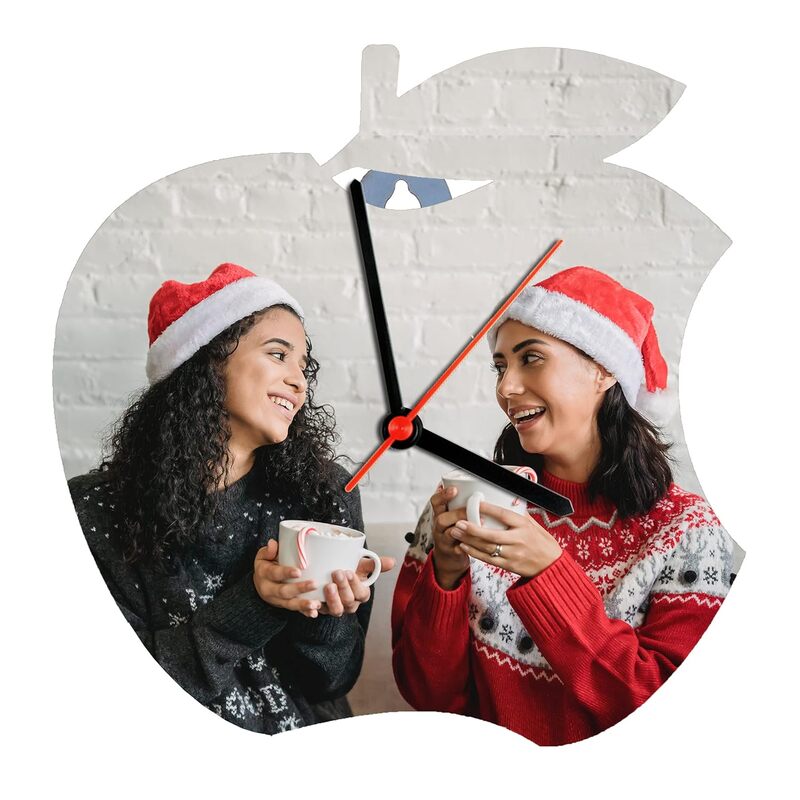 Sublimation Wall Clock Printed Customized Photo Printed Apple Shape Wooden Wall Clock - Brown, 8x8in Sublimation Wall Clock Printed Customized Photo Printed Apple Shape Wooden Wall Clock - Brown, 8x8in