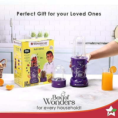 Wonderchef Nutri-blend Mixer, Grinder & Blender 400 Watt 22000 RPM 2 Unbreakable Jars Purple