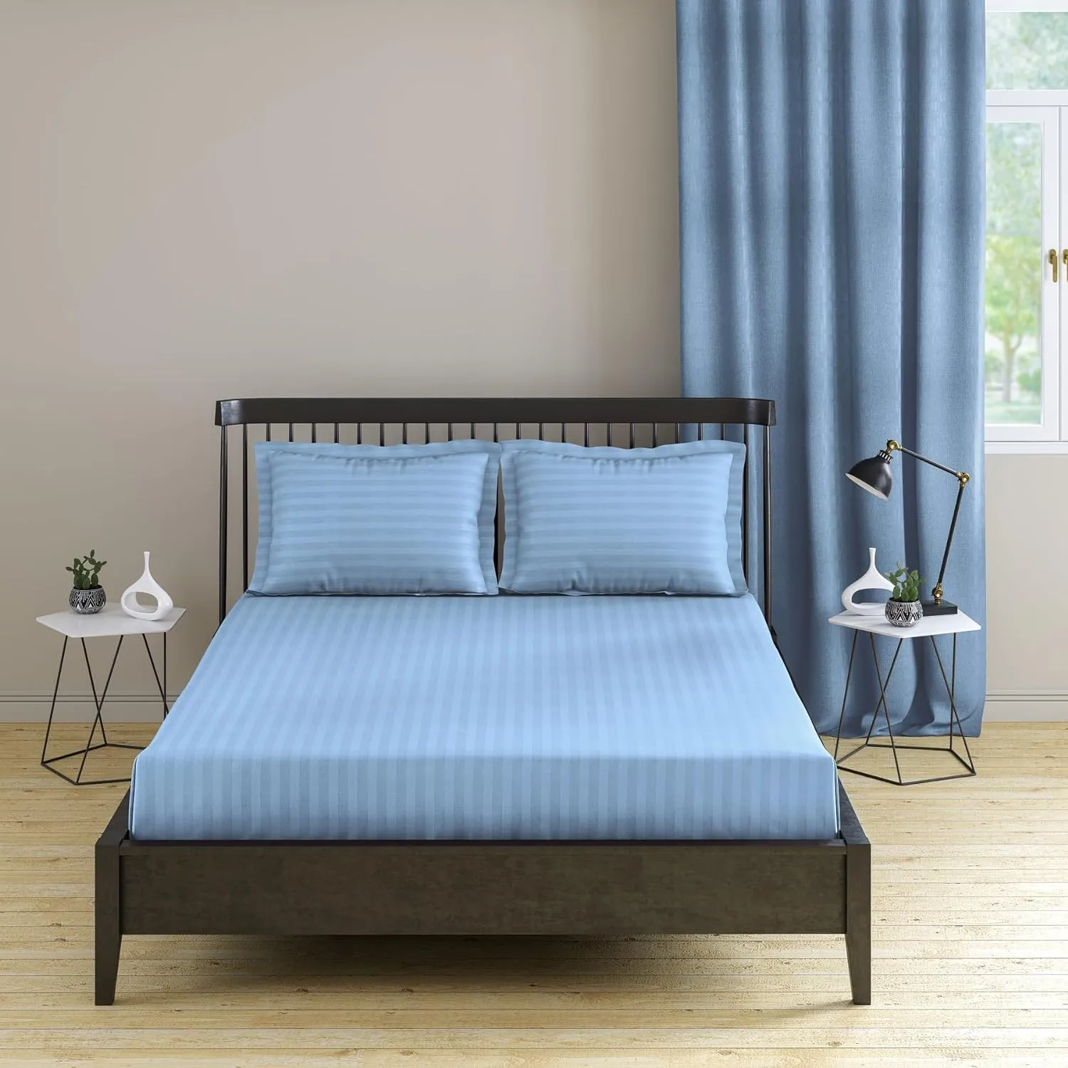 Pillow Cover Framed Glace Cotton 300 TC - Striped - Sky Blue Pillow Cover Framed Glace Cotton 300 TC - Striped - Sky Blue