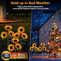 Sunflower Lights, 800mA Solar Garden Light with Real Looking Flowers Outdoor Waterproof Solar Stake Lights for Back Yard