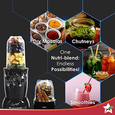 Wonderchef Nutri Blend Photon with Sipper Lid 22000 RPM, 400W  Grinder,Blender & Smoothie Maker