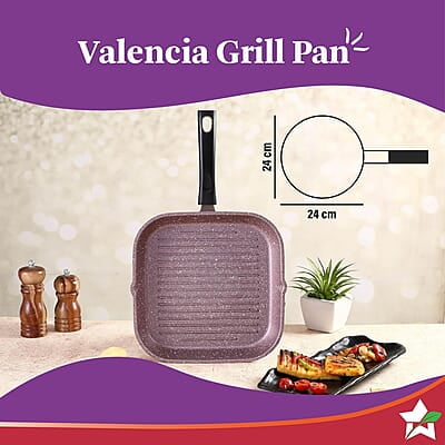Wonderchef Valencia Non-Stick Grill Pan Cool Touch Bakelite Handle Size 24 cm 1.5 litres Wonderchef Valencia Non-Stick Grill Pan Cool Touch Bakelite Handle Size 24 cm 1.5 litres