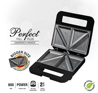 Havells Perfect Fill Plus Sandwich Maker(Black), 800 Watts