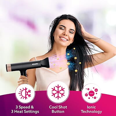 AGARO Bldc Professional Hair Dryer 2000 Watts,110000 Rpm,Fast Drying,3 Speed 3 Temperature Settings