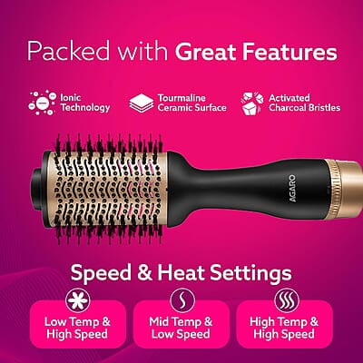 AGARO HV2179 1200 Watts Professional Volumizer Hair Dryer, 24K Gold Styling Surface