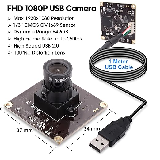 SVPRO USB Camera 1080P 60fps Slow Motion Board Camera 720P 120fps,360P 260fps,Wide Angle Industrial Camera Plug and Play for Windows Linux Mac OS Android Raspberry Pi