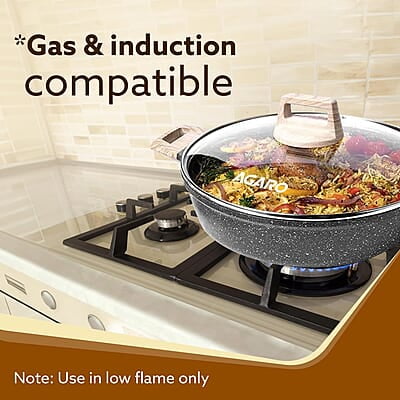AGARO Imperial Granite Non Stick Kadai with Glass Lid, 3.8L / 28cm