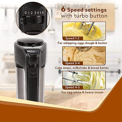 AGARO Elegant Hand Mixer, 300 Watts, Stainless Steel, 6 Interchangeable Speed Settings AGARO Elegant Hand Mixer, 300 Watts, Stainless Steel, 6 Interchangeable Speed Settings