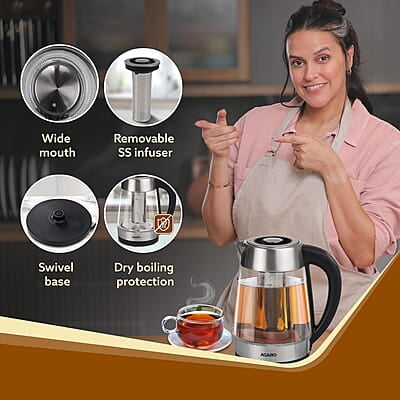 AGARO Supreme Electric Glass Kettle With Tea & Coffee Infuser, 1.7 liter, Borosilicate Glass Body 1850W
