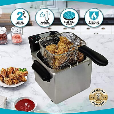 AGARO Marvel 1700-Watt Deep Fryer with 2-Litre Capacity and 3 Temperature Settings, Deep Fat Fryer