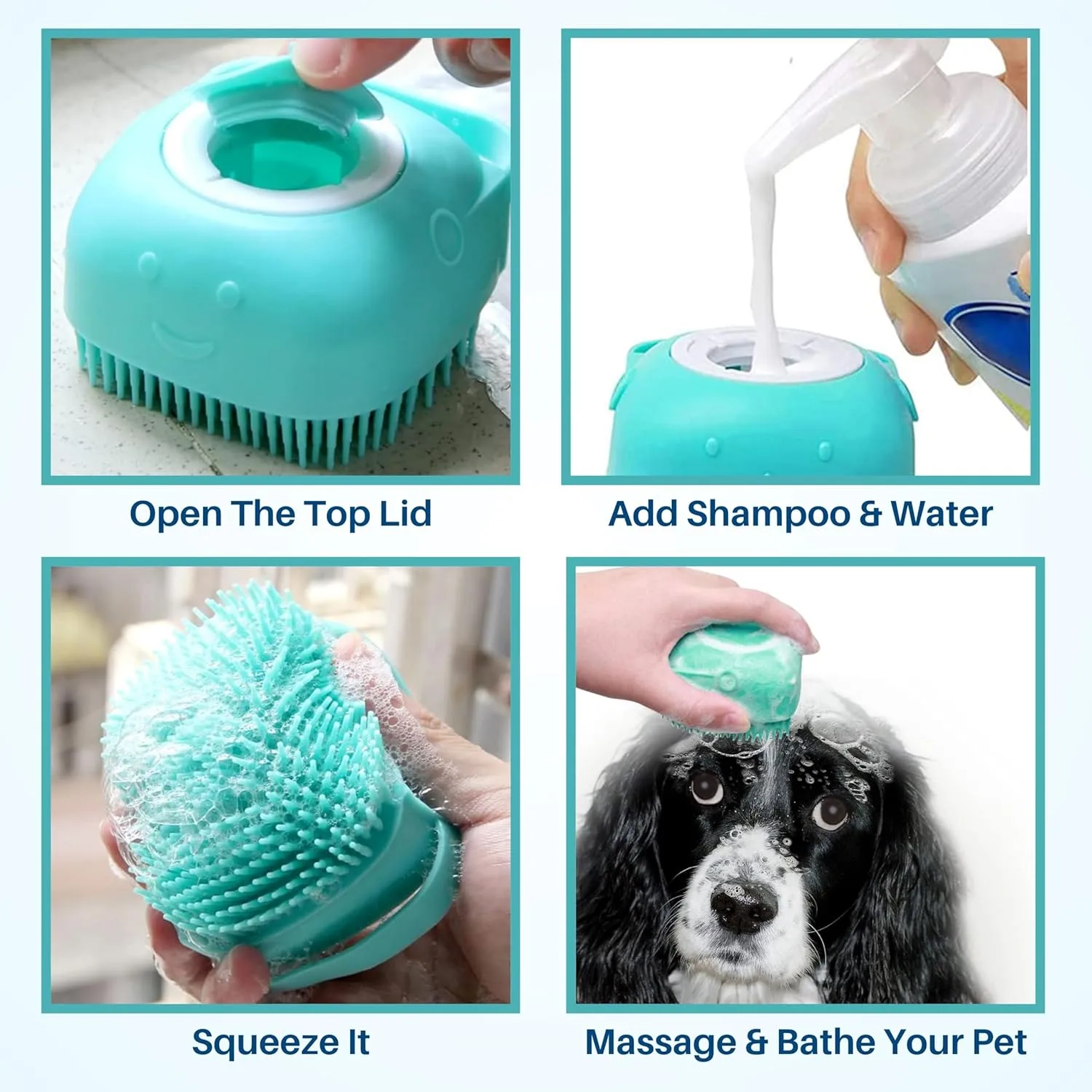 Pet Grooming Bath Massage Brush with Soap and Shampoo Dispenser