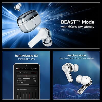 boAt Nirvana Space Truly Wireless in-Ear w/ 360º Spatial Audio, ANC Up to 32dB, 100hrs Playback, 4 Mics with AI-ENx™, Adaptive EQ, in-Ear Detection, DLC Drivers & Fast Pair