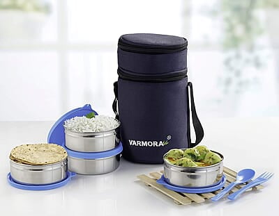 Varmora SS QuattroStainless Steel Lunch Box For Office, 390 ML- 4 Containers
