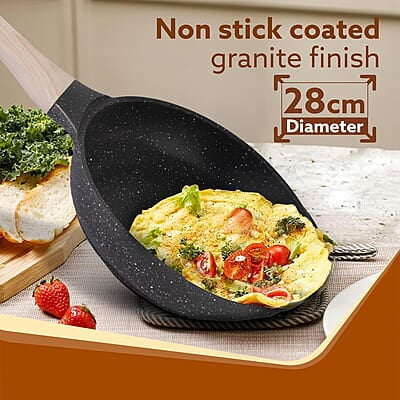 AGARO Imperial Granite Non Stick Frypan with Glass Lid, 3L / 28cm, Cast Aluminium Body