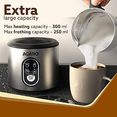 AGARO Regal Milk Frother for Coffee, 4 in 1 Electric Detachable Milk Frother and Heater