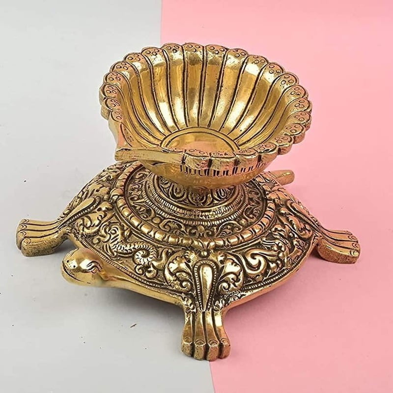 Brass Tortoise Diya for Puja - 4 inch Height | Symbol of Fortune