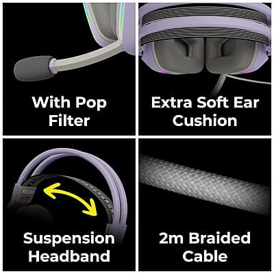 ZEBRONICS Havoc Premium Gaming Over Ear Headphone with Dolby Atmos Subscription, 50mm Neodymium Drivers, Extra Soft Ear Cushion, Suspension Headband,Braided Cable