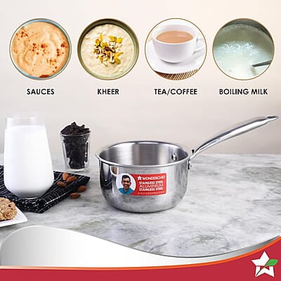 Wonderchef Nigella Tri-Ply 18 cm Sauce Pan 2.2 Liters 2.5 mm Thickness Silver Wonderchef Nigella Tri-Ply 18 cm Sauce Pan 2.2 Liters 2.5 mm Thickness Silver