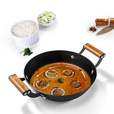 Wonderchef Pre-Seasoned Ferro Light 28cm Kadhai 3.2L Acacia Wooden Handles Wonderchef Pre-Seasoned Ferro Light 28cm Kadhai 3.2L Acacia Wooden Handles