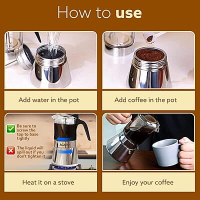 AGARO Imperial Moka Pot, Stovetop & Induction, Espresso Coffee, 240 Ml