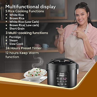 AGARO Regal Electric Rice Cooker, 3 Liters Ceramic Inner Bowl, Cooks Up to 600 Gms Raw Rice, SS Steamer