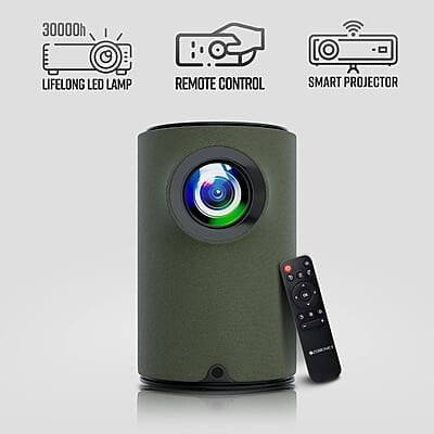 ZEBRONICS PIXAPLAY 22, Smart Projector, 3200 Lumens, 4K Support,160 Inch Screen Size, Supports Bluetooth, HDMI, USB, WiFi, 720p Native, Powerful Speaker, Electronic Focus, APP Support, Miracast