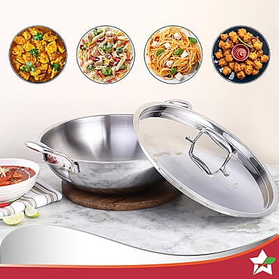 Wonderchef Nigella Tri-ply Stainless Steel 24 cm Kadhai with Lid 2.2 litres 2.6mm Thickness