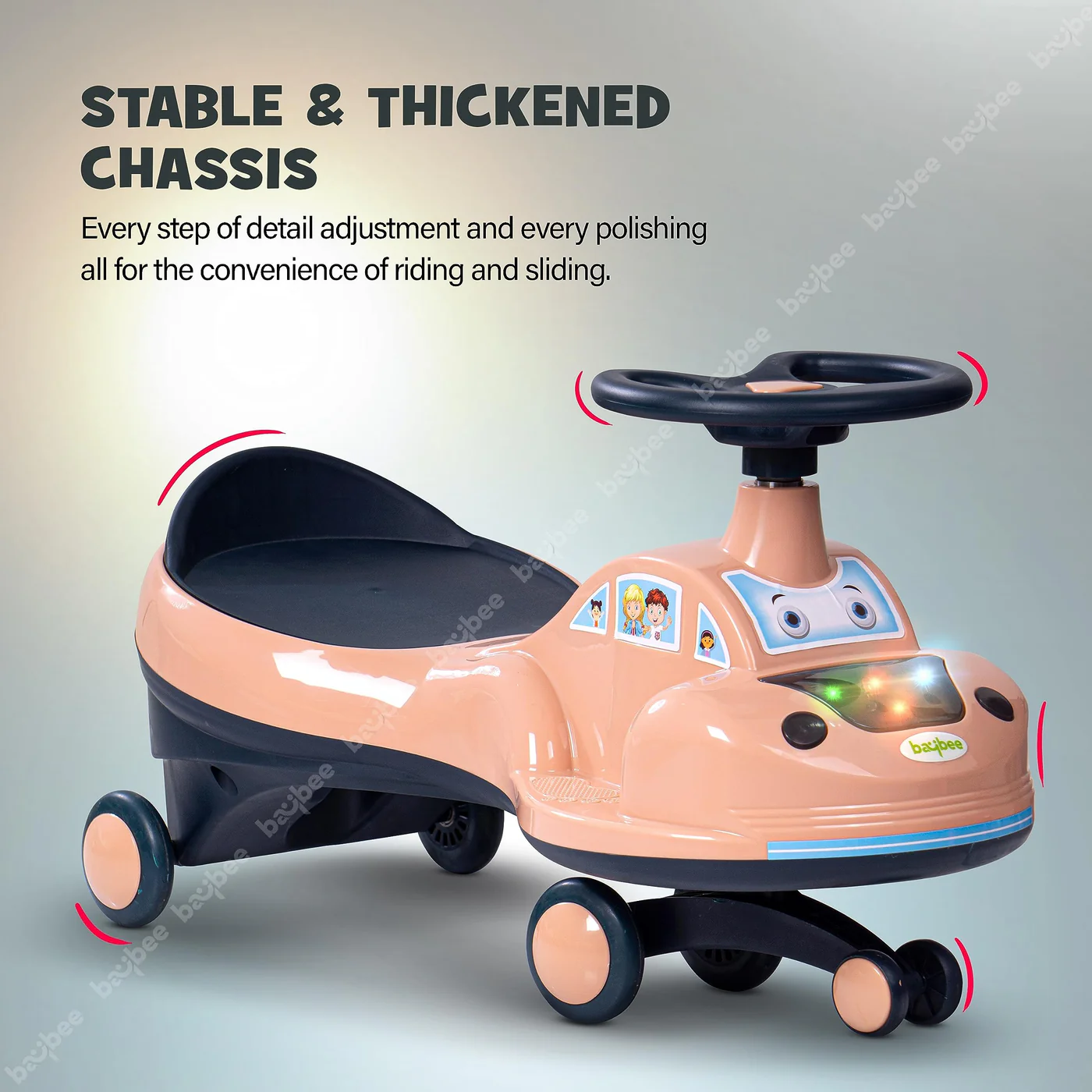 Baybee Flare Kids Ride on Magic Swing Cars with Flashing LED Lights Music & PP Wheels- Pink