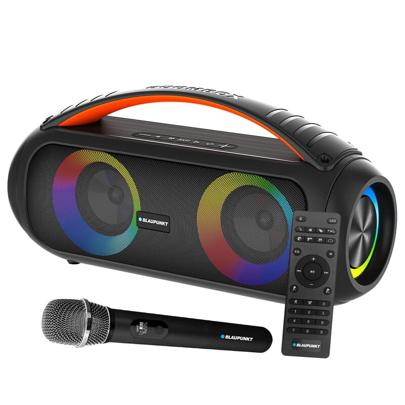 Blaupunkt Newly Launched Atomik BB50 Wireless Bluetooth Party Speaker 50 watts I Premium HD Sound and Monstrous Bass I Karaoke with Mic I TurboVolt Charging I RGB Lights Blaupunkt Newly Launched Atomik BB50 Wireless Bluetooth Party Speaker 50 watts I Premium HD Sound and Monstrous Bass I Karaoke with Mic I TurboVolt Charging I RGB Lights