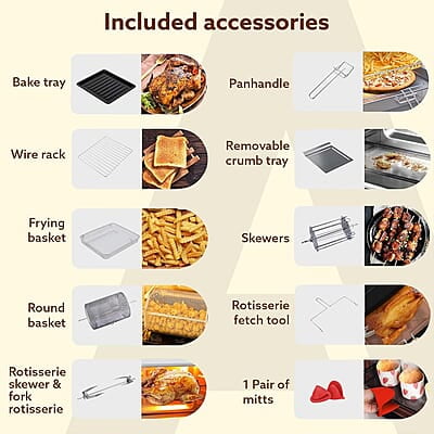 AGARO Regal Plus Air Fryer For Home, 23L, Rotisserie Convection Oven, Electric Oven,1800W,16 Preset Programs