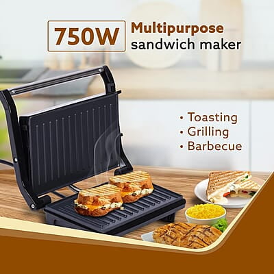 AGARO Deluxe 750 Watts Sandwich/Panini Maker With Non-Stick Grill Plates, 180° Flat Openable Plates AGARO Deluxe 750 Watts Sandwich/Panini Maker With Non-Stick Grill Plates, 180° Flat Openable Plates