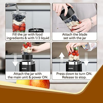 AGARO Galaxy 3 Jar Personal Blender, 400W, Serrated and Cross Blade with Detachable Base, Mixer/Grinder/Smoothie/Juice Maker, Black