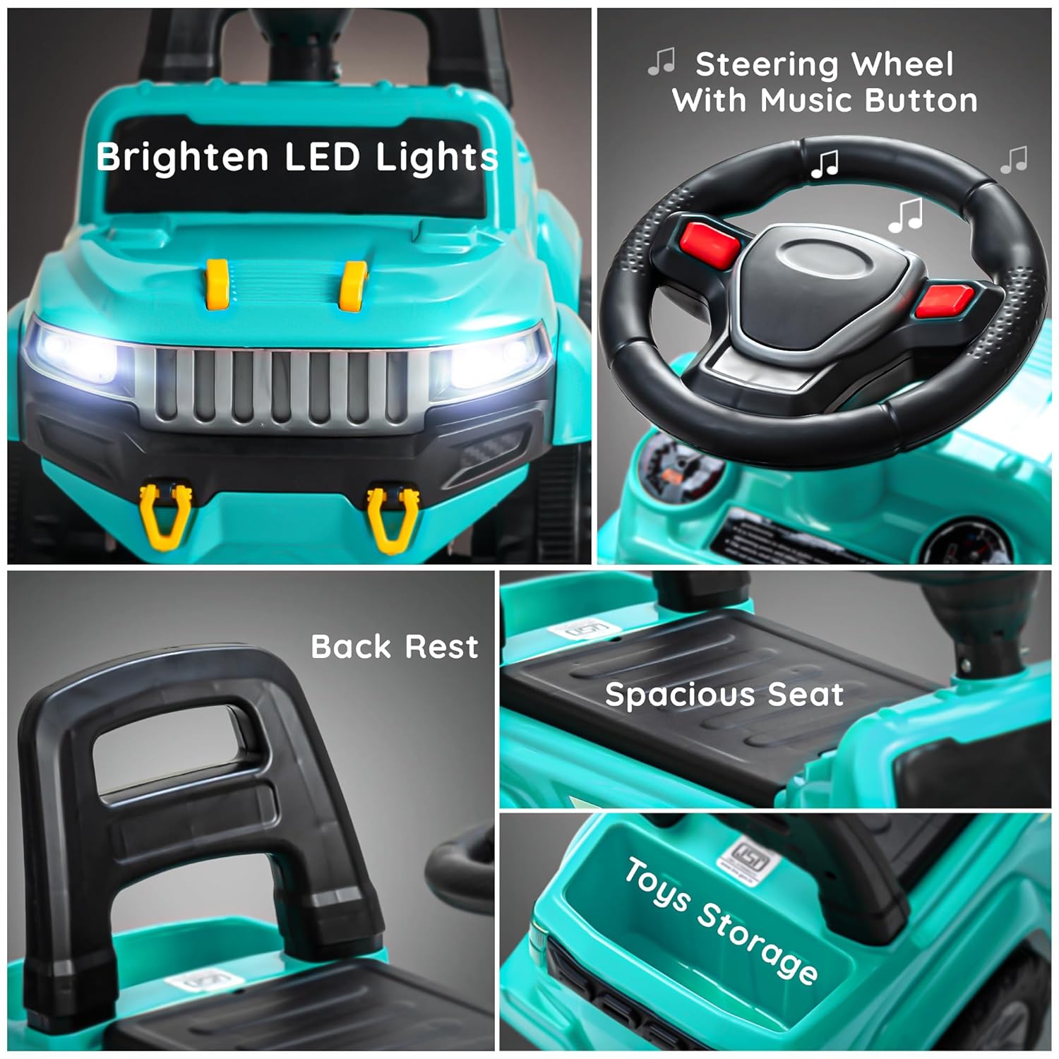 Baybee Push Ride on Baby Jeep for Kids Toys with LED Light & Storage Bin- Green Baybee Push Ride on Baby Jeep for Kids Toys with LED Light & Storage Bin- Green