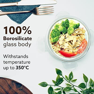 AGARO Elite Borosilicate Glass Lunch Box, 3pcs Set, 400ml Each, Office Tiffin Box with Bag