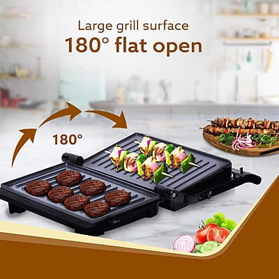 AGARO Deluxe 750 Watts Sandwich/Panini Maker With Non-Stick Grill Plates, 180° Flat Openable Plates AGARO Deluxe 750 Watts Sandwich/Panini Maker With Non-Stick Grill Plates, 180° Flat Openable Plates