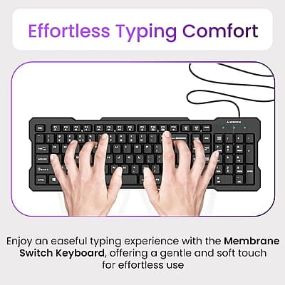 Ambrane Wired Keyboard, 104 Key with Membrane Switch Quick, 12Fn Shortcut Keys, Plug and Play USB Connection Compatible with PC, Mac, Laptop, Comfy and Ergonomically Design