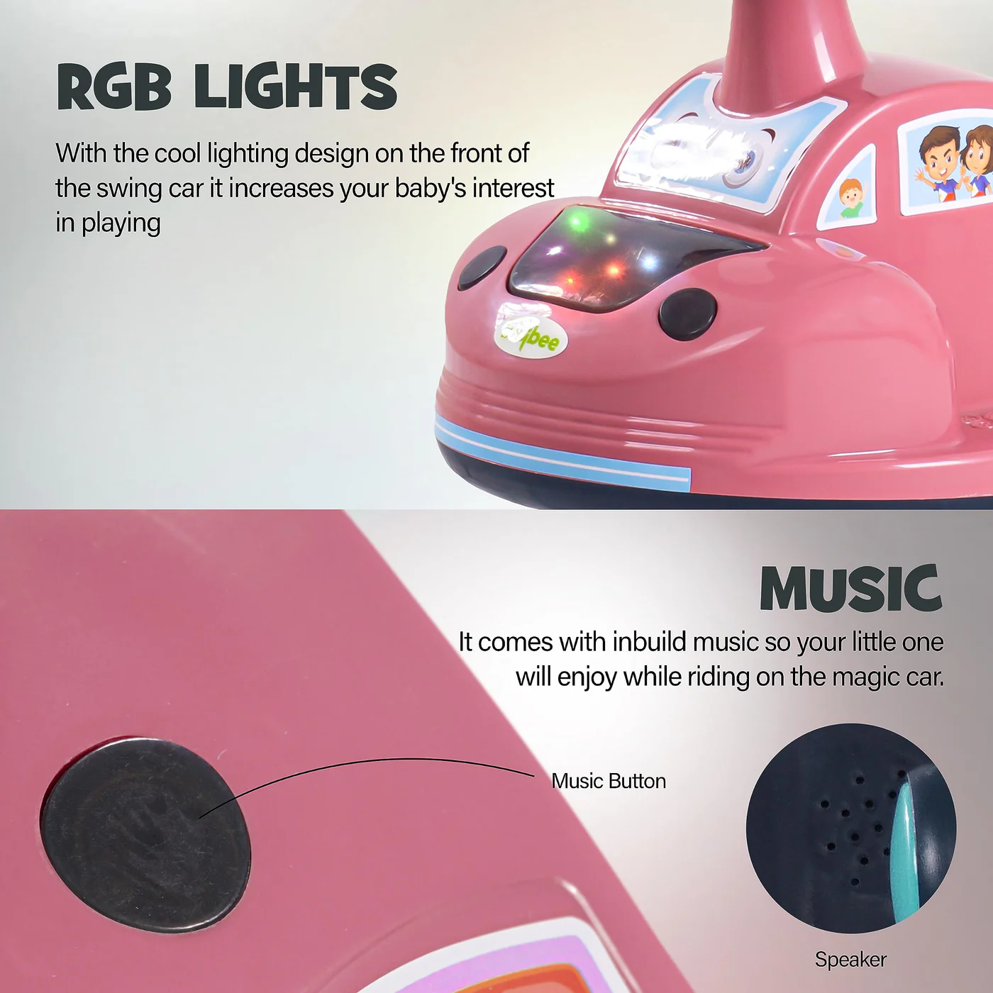 Baybee Flare Kids Ride on Magic Swing Cars with Flashing LED Lights Music & PP Wheels- Dark Pink