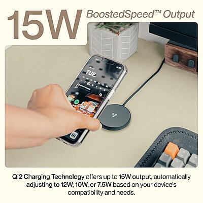 Ambrane 15W Qi-2 & Magsafe Wireless Charger with 60W Type C Cable for iPhone 15/15 Pro/15 Pro Max,iPhone 14/14 Pro/14 Pro Max,iPhone 13/12,Samsung & Other Qi-2 Device + Magnetic Ring