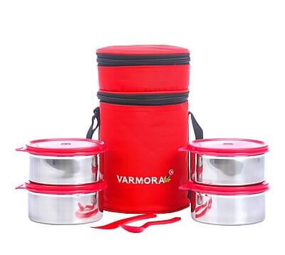Varmora SS QuattroStainless Steel Lunch Box For Office, 390 ML- 4 Containers