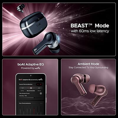boAt Nirvana Space Truly Wireless in-Ear w/ 360º Spatial Audio, ANC Up to 32dB, 100hrs Playback, 4 Mics with AI-ENx™, Adaptive EQ, in-Ear Detection, DLC Drivers & Fast Pair