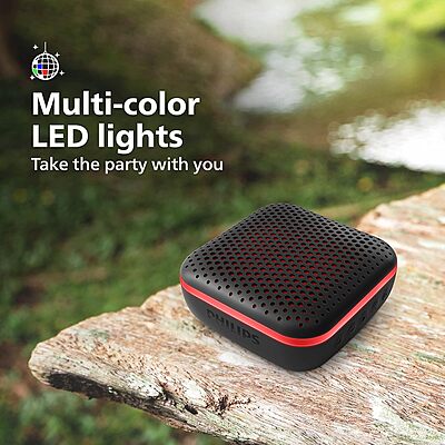 PHILIPS Audio Bluetooth Speaker TAS2505B, 6W with LED Lights (Built-in Microphone, Durable and IPX7 Waterproof, 10 Hours’ Playback Time, 20-m Range) Black PHILIPS Audio Bluetooth Speaker TAS2505B, 6W with LED Lights (Built-in Microphone, Durable and IPX7 Waterproof, 10 Hours’ Playback Time, 20-m Range) Black