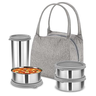 MILTON Bling Bag Tiffin (3 Inner Stainless Steel Containers 320 ml each and 1 Tumbler, 380 ml with Jacket MILTON Bling Bag Tiffin (3 Inner Stainless Steel Containers 320 ml each and 1 Tumbler, 380 ml with Jacket