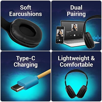 ZEBRONICS Thunder PRO Over Ear Wireless Headphone with Dual Pairing, Gaming Mode, ENC, Bluetooth, Call Function, Aux, Micro SD, Voice Assistant, Deep Bass, Up to 60h Backup