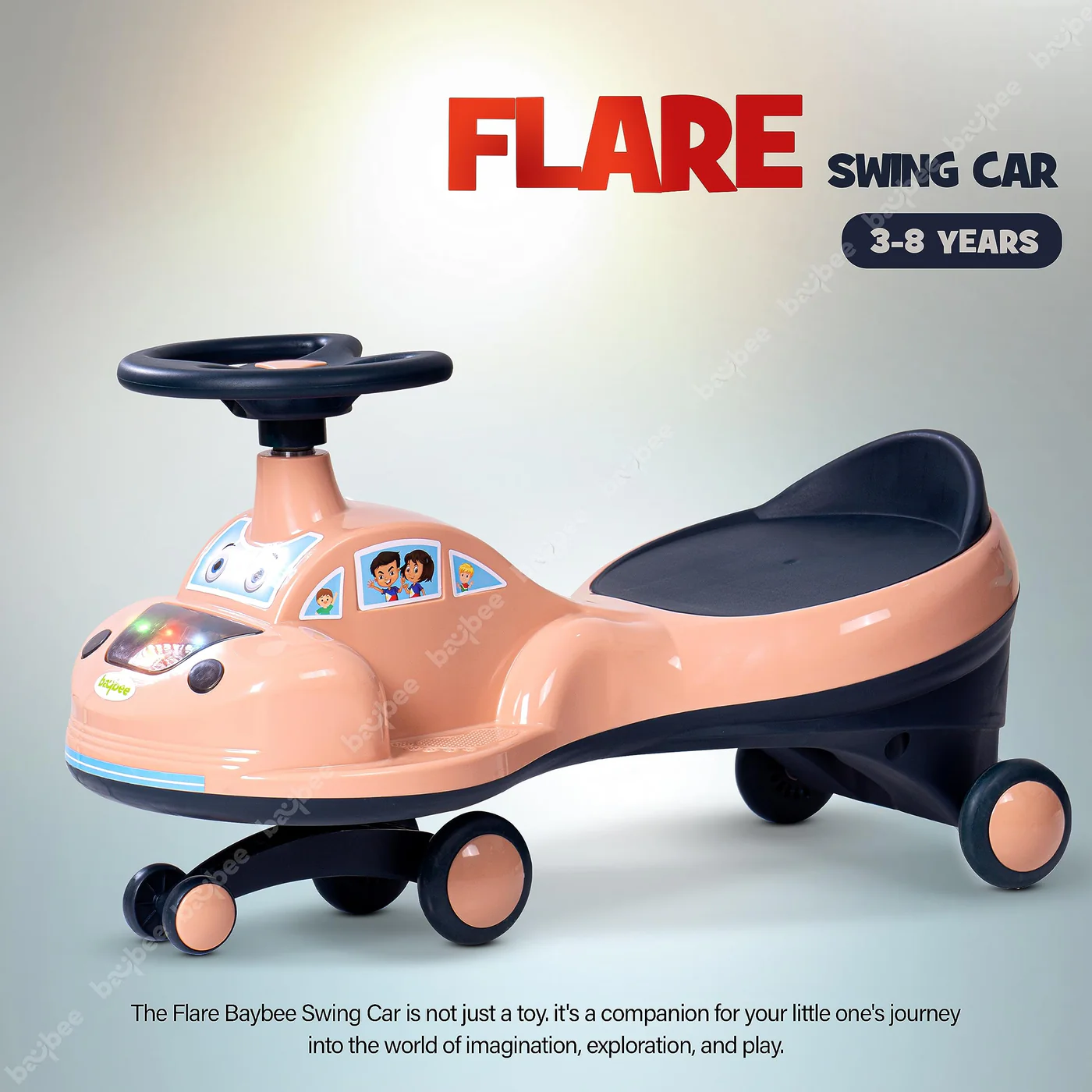 Baybee Flare Kids Ride on Magic Swing Cars with Flashing LED Lights Music & PP Wheels- Pink