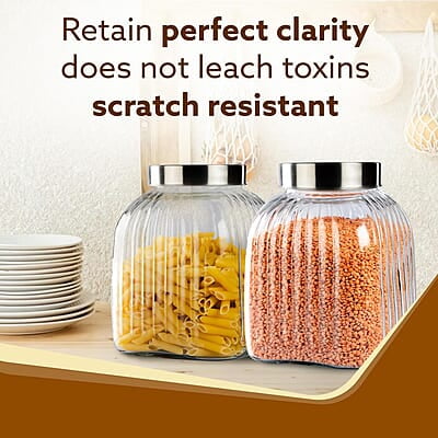 AGARO Elegant Glass Jar 3500 ml, Steel Lid, Storage Glass Container