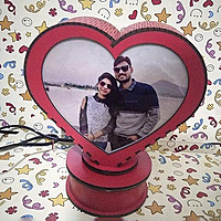 Sublimation Printed Led Rotating Lamp Customized Heart Shape Photo Print Lamp for All Occasions (20x15x10 cm, 2 Photos)
